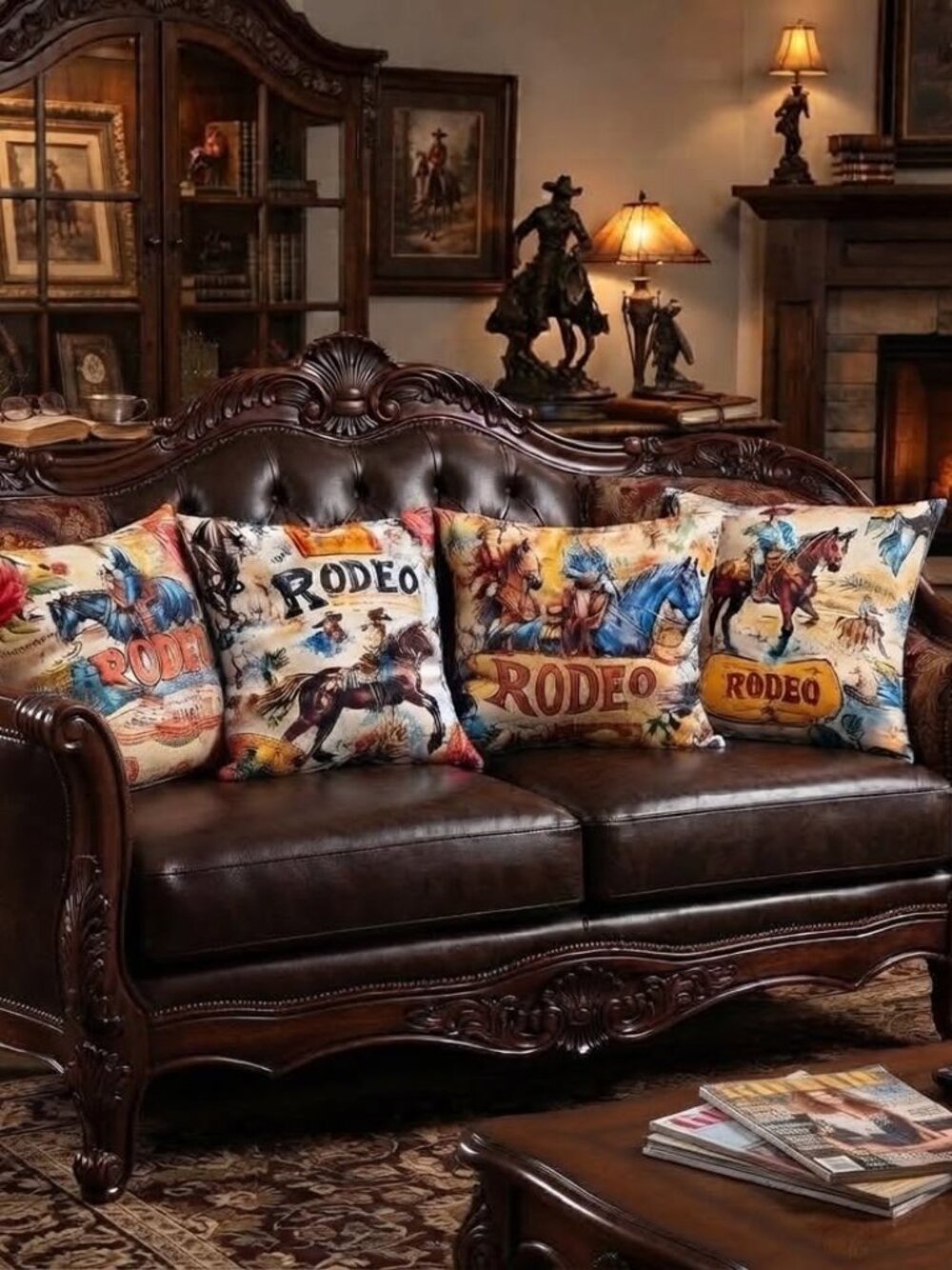 Retro Western Cowboy Accent Pillow Set Vintage Rodeo Poster Theme